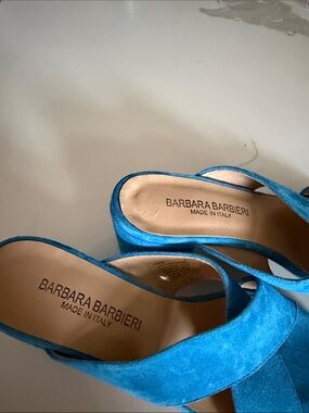 Barbara Barbieri Teal Suede Slip-On Mules Italy